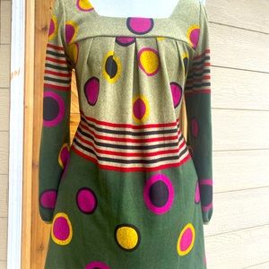Fun print, long sleeve knit dress